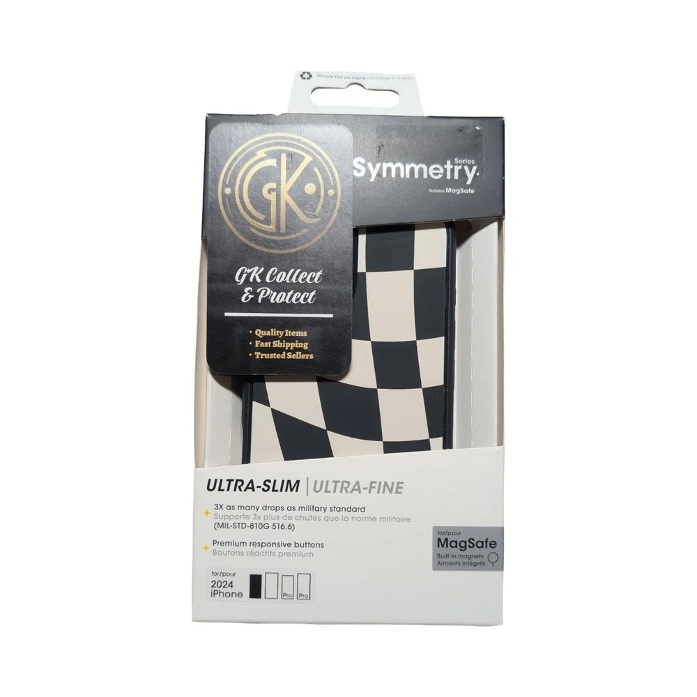 O8-O OtterBox iPhone 16 Symmetry Series Case - Wavy Charcoal Checkers